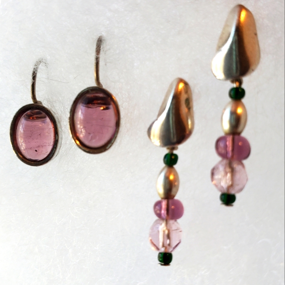 Silver and Purple Drop Earring Set